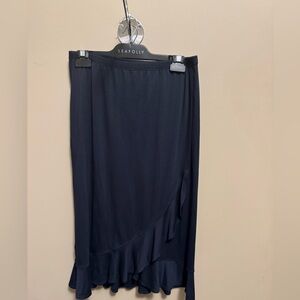 Max Studio Navy Midi Skirt with Ruffle Hem